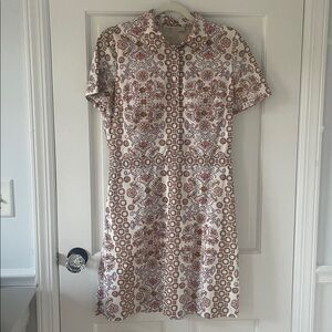 Tory Burch White and Orange Patterned Mini Dress